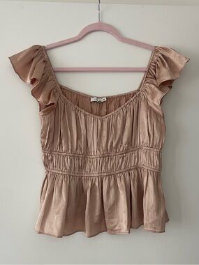 Lush Satin Peplum Top in Blush